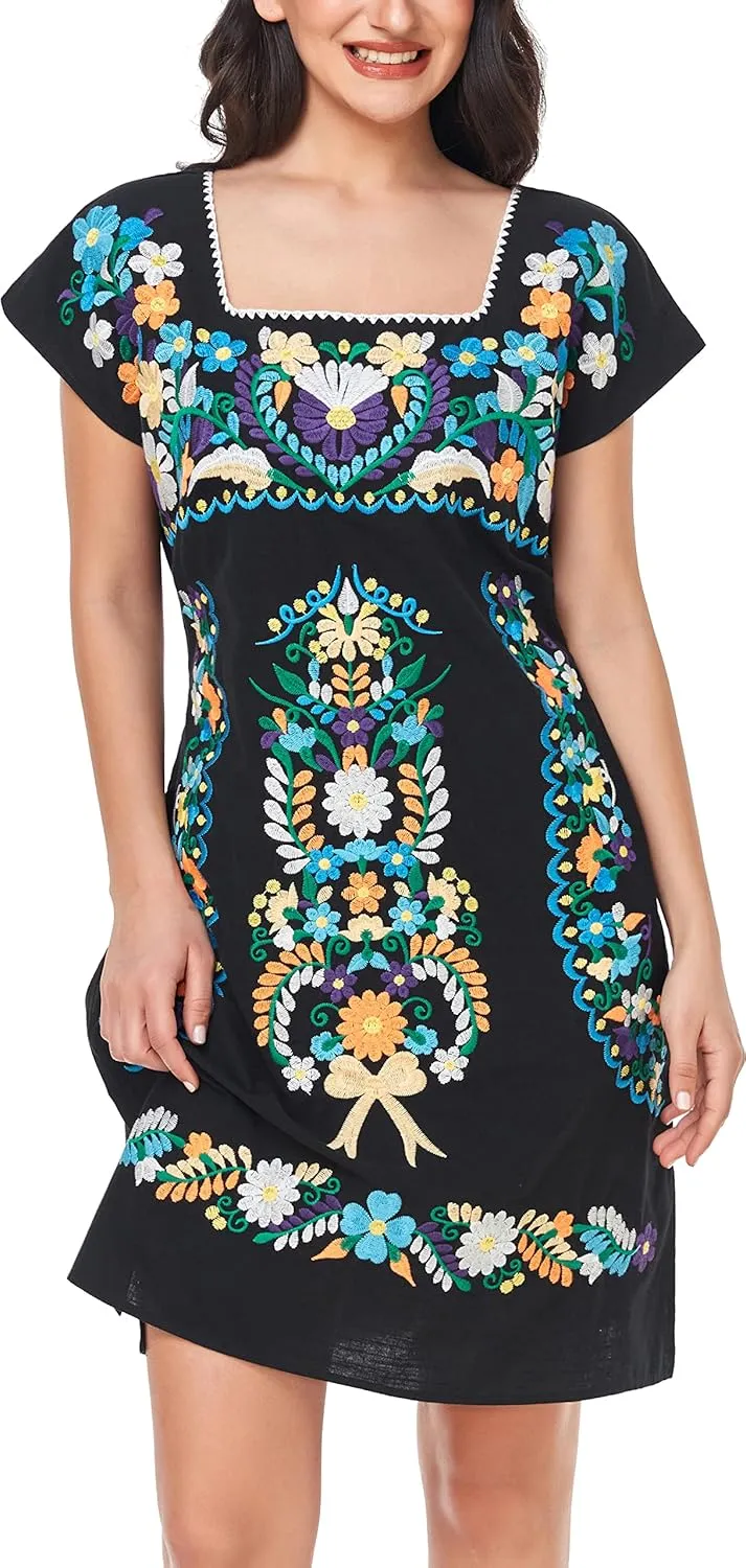 YZXDORWJ Women Mexican Embroidered Dress Ruffle Collar Sleeveless