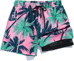 ZAFUL Mens Swim Trunks Quick Dry Swim Shorts Pocket Mesh Lining 2 in 1 Board Short Elastic Waistband Swimwear Bathing Suit