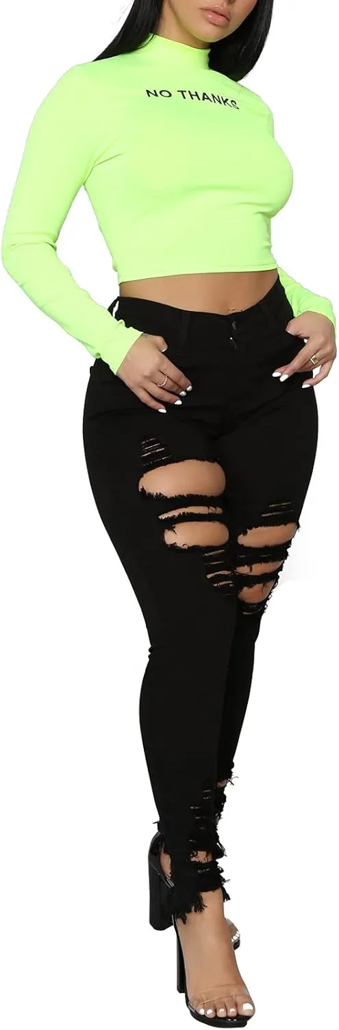 ZERMOM Ripped Skinny Jeans for Women Destroyed Mid Rise Stretch Denim Pants