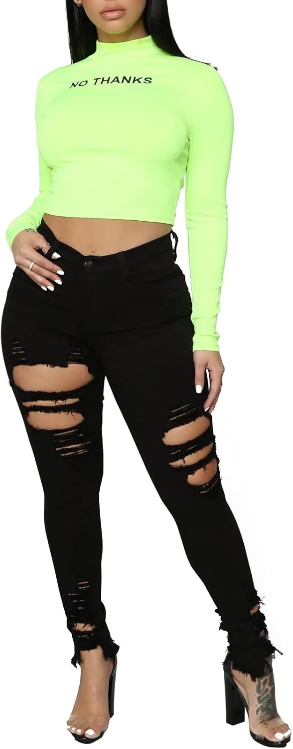 ZERMOM Ripped Skinny Jeans for Women Destroyed Mid Rise Stretch Denim Pants