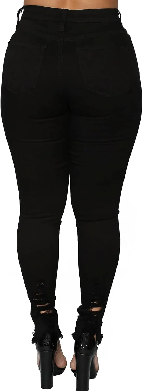ZERMOM Ripped Skinny Jeans for Women Destroyed Mid Rise Stretch Denim Pants