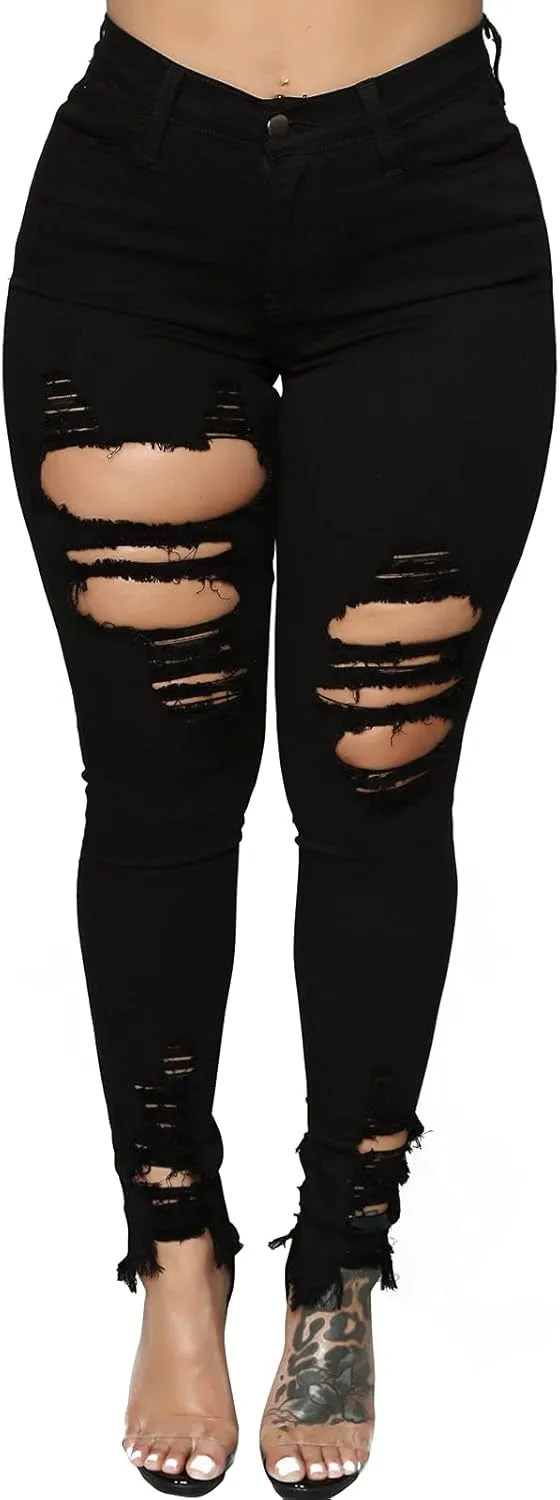 ZERMOM Ripped Skinny Jeans for Women Destroyed Mid Rise Stretch Denim Pants