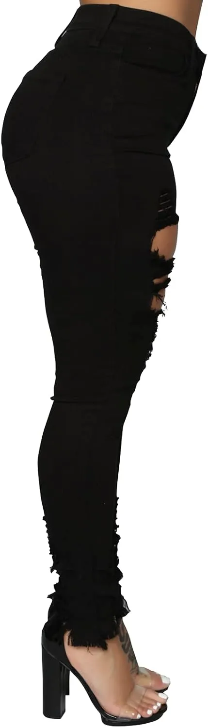 ZERMOM Ripped Skinny Jeans for Women Destroyed Mid Rise Stretch Denim Pants
