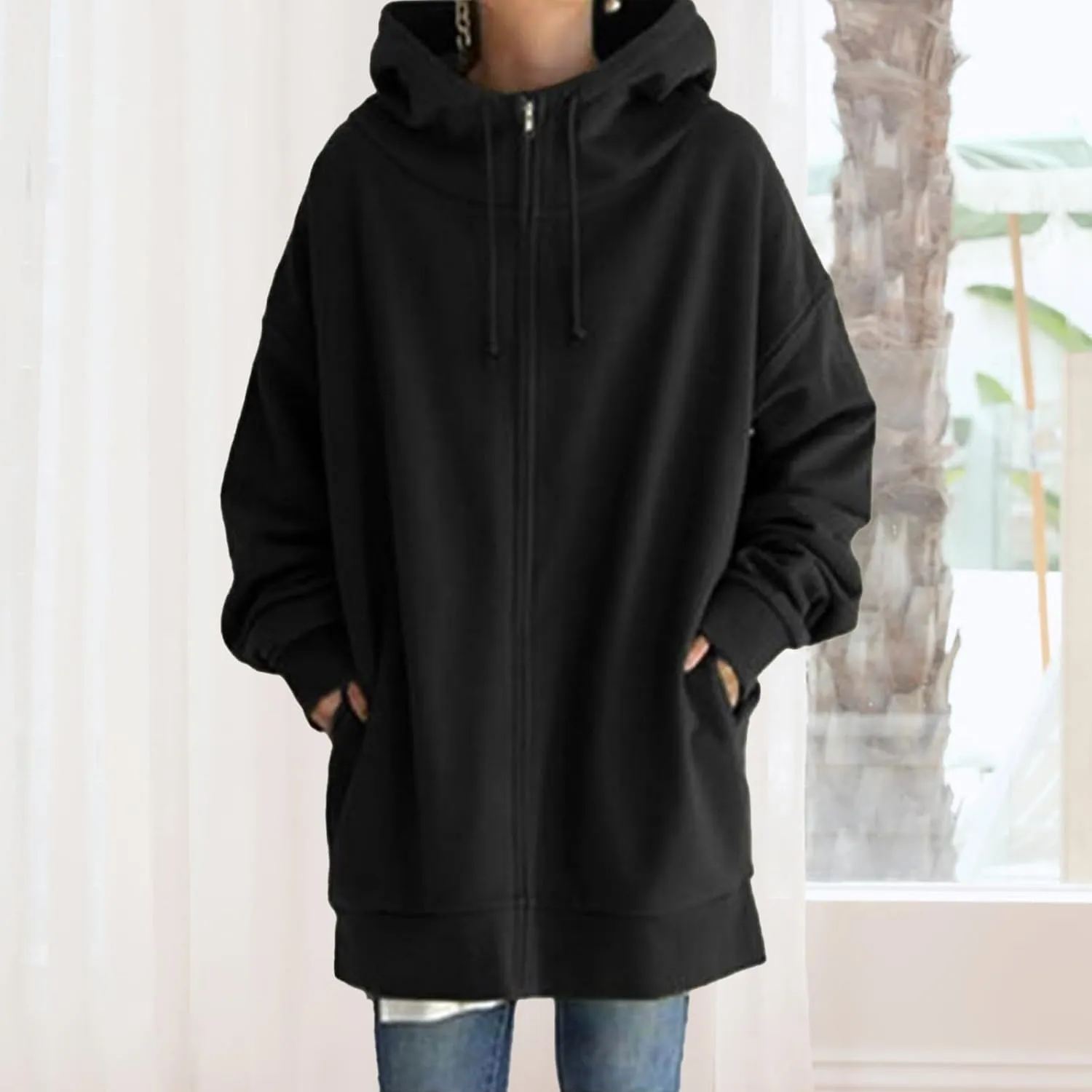 Zip Up Hoodies for Womens Fall Oversized Long Sleeve Hoodies Sweatshirts Casual Jacket Coats with Pockets
