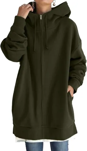 Zip Up Hoodies for Womens Fall Oversized Long Sleeve Hoodies Sweatshirts Casual Jacket Coats with Pockets