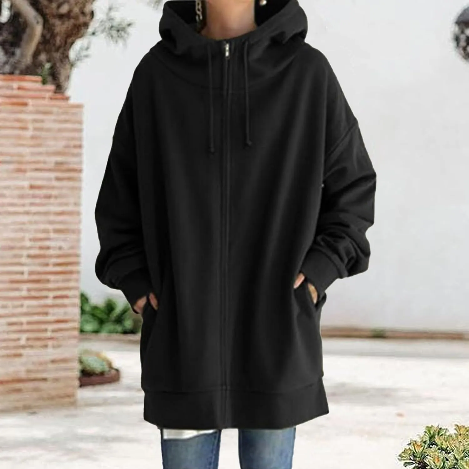 Zip Up Hoodies for Womens Fall Oversized Long Sleeve Hoodies Sweatshirts Casual Jacket Coats with Pockets