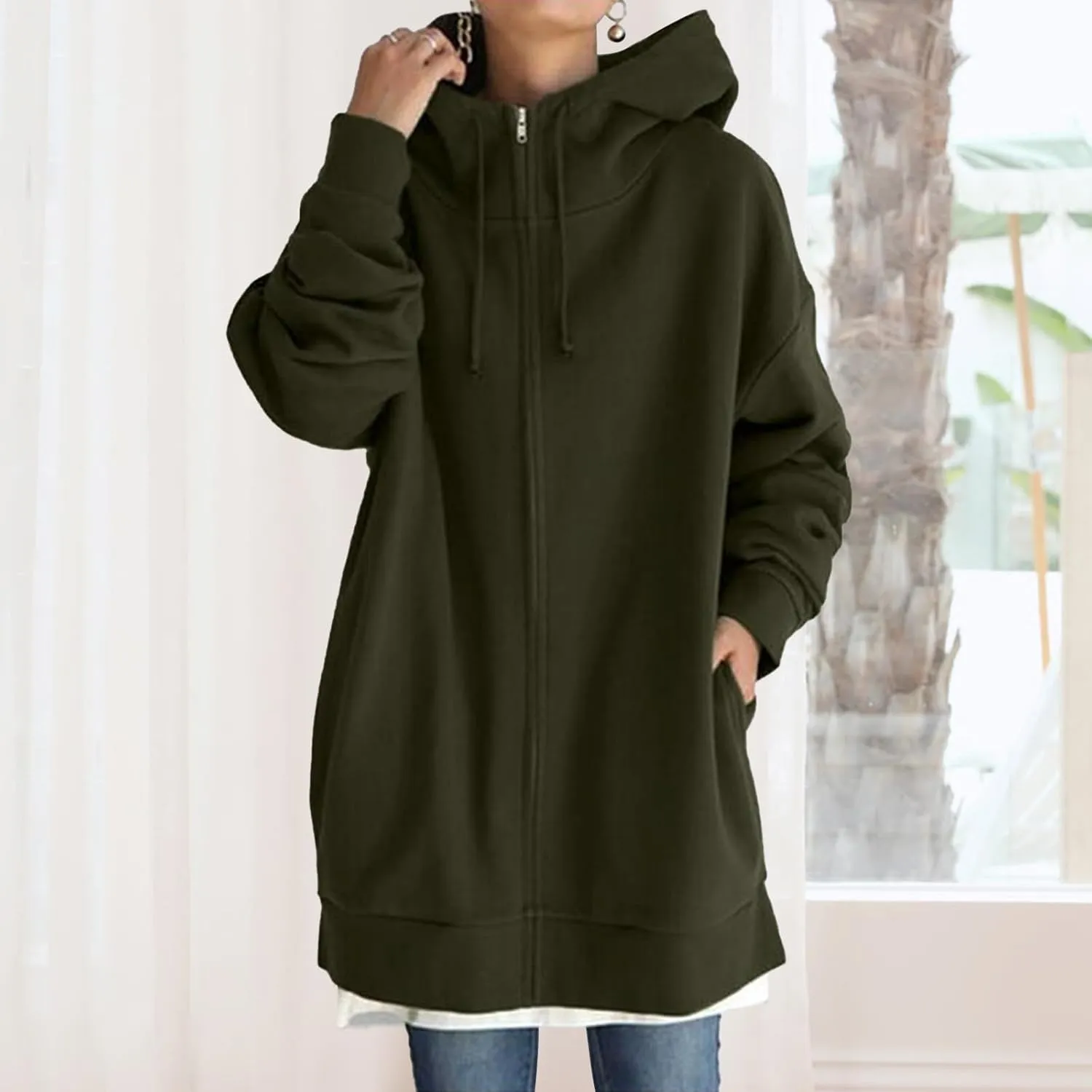 Zip Up Hoodies for Womens Fall Oversized Long Sleeve Hoodies Sweatshirts Casual Jacket Coats with Pockets