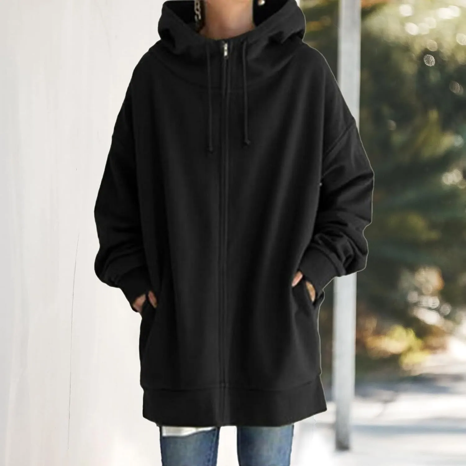 Zip Up Hoodies for Womens Fall Oversized Long Sleeve Hoodies Sweatshirts Casual Jacket Coats with Pockets