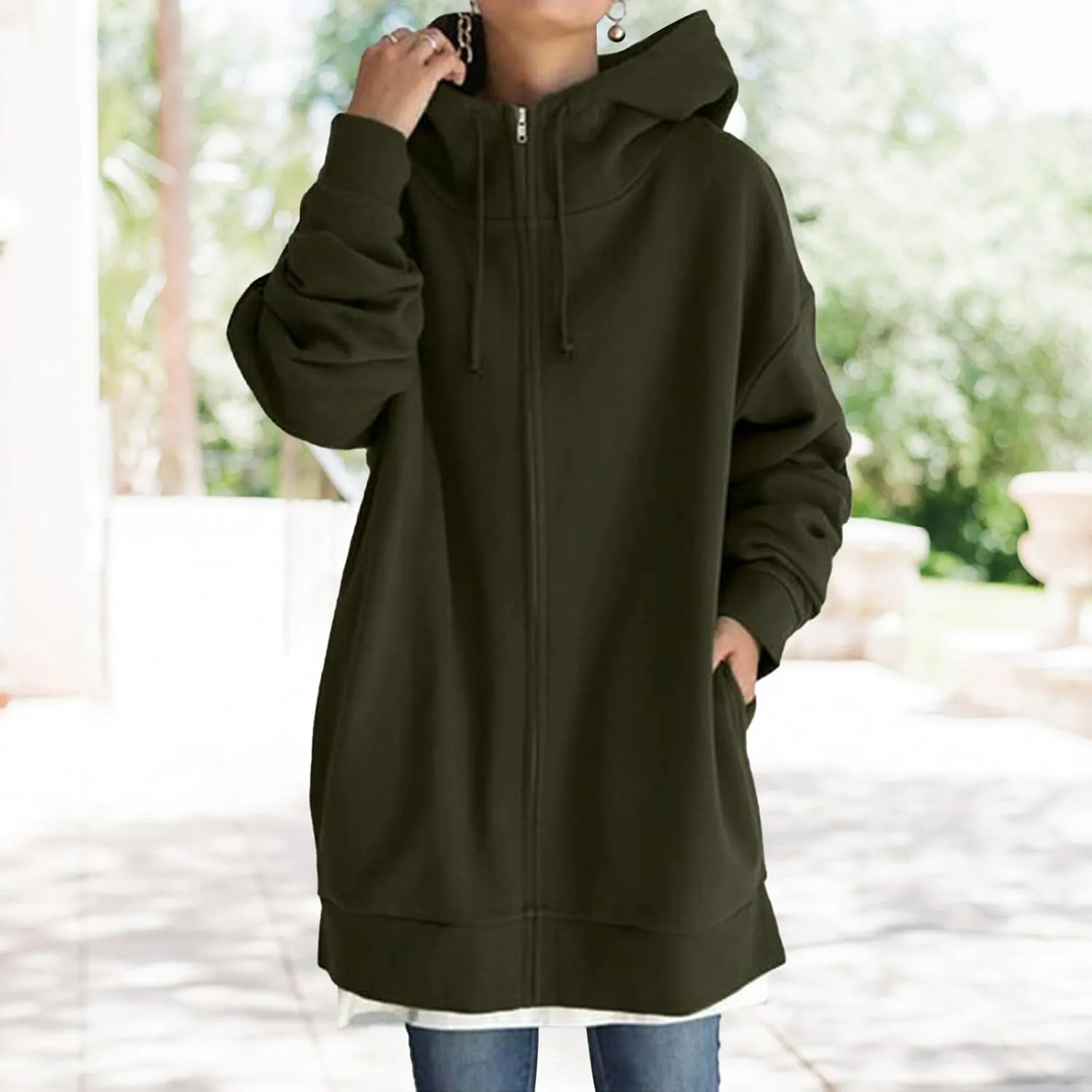 Zip Up Hoodies for Womens Fall Oversized Long Sleeve Hoodies Sweatshirts Casual Jacket Coats with Pockets
