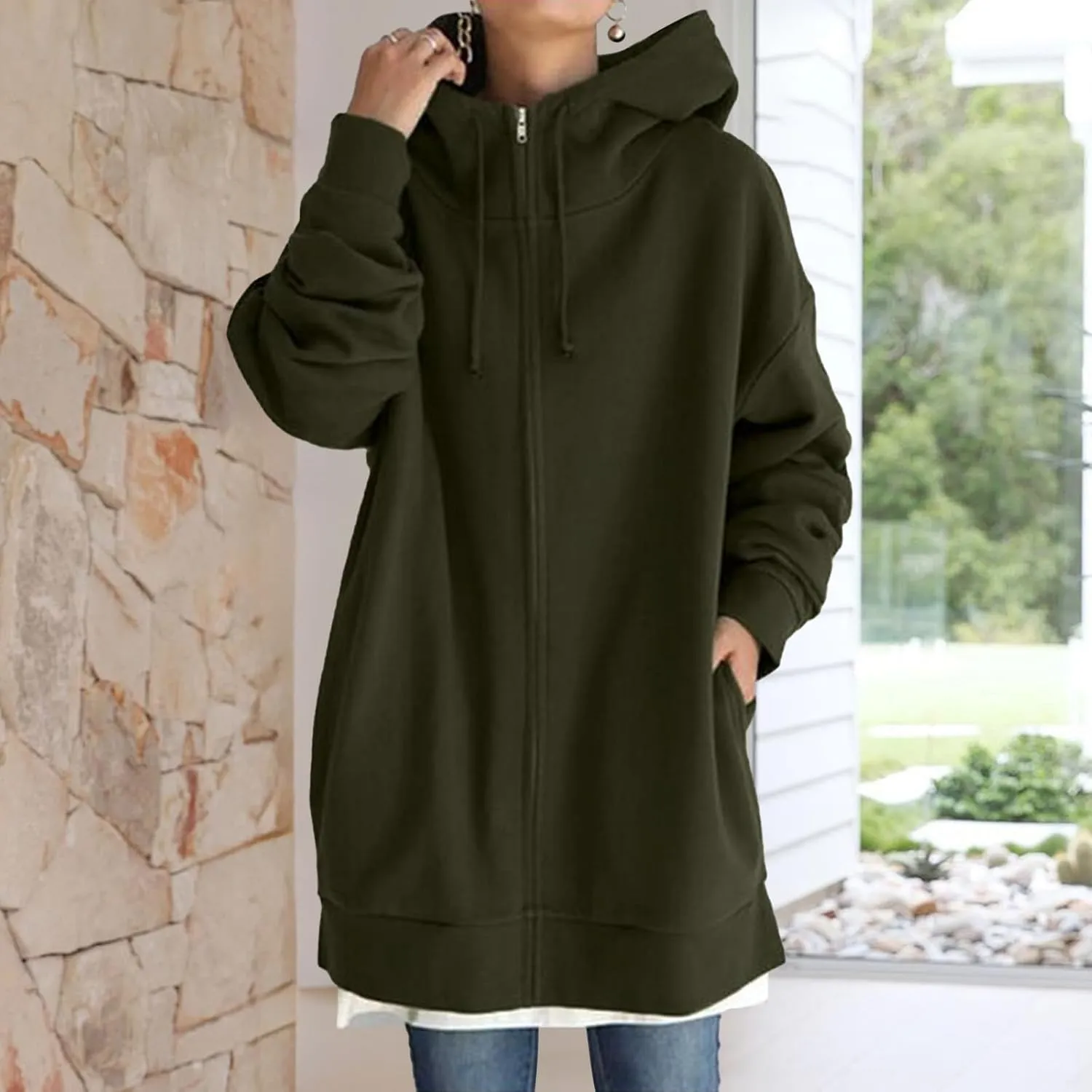 Zip Up Hoodies for Womens Fall Oversized Long Sleeve Hoodies Sweatshirts Casual Jacket Coats with Pockets