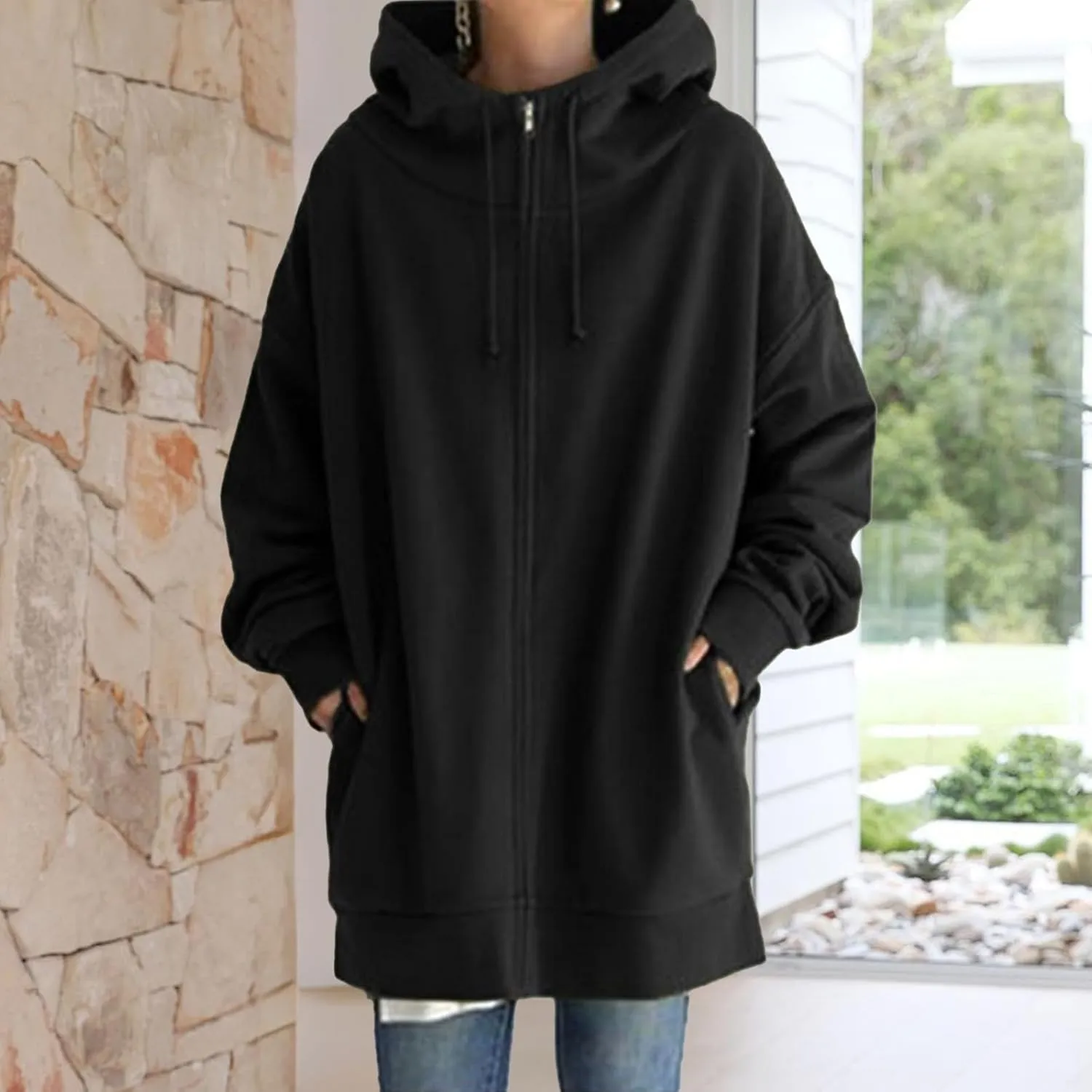 Zip Up Hoodies for Womens Fall Oversized Long Sleeve Hoodies Sweatshirts Casual Jacket Coats with Pockets