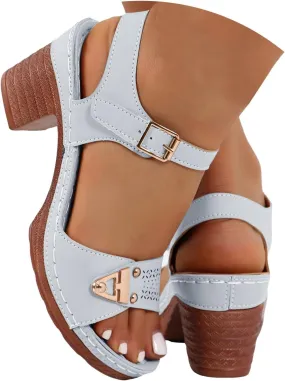 ZSpzx Block Heel Sandals for Women 2025 Comfort Dressy Women's Chunky Mid Heels Open Toe Ankle Straps Sandal Metal Comfortable Summer Adjustable Wide Width Walking Shoes for Daily Wear