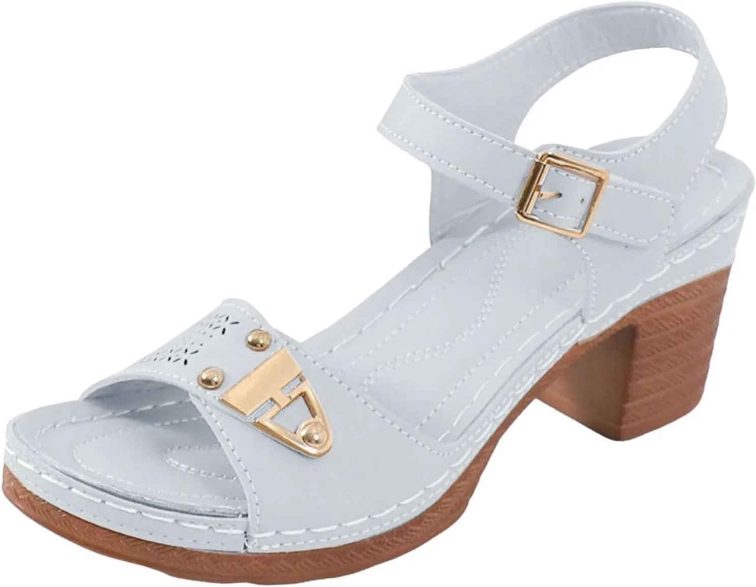ZSpzx Block Heel Sandals for Women 2025 Comfort Dressy Women's Chunky Mid Heels Open Toe Ankle Straps Sandal Metal Comfortable Summer Adjustable Wide Width Walking Shoes for Daily Wear