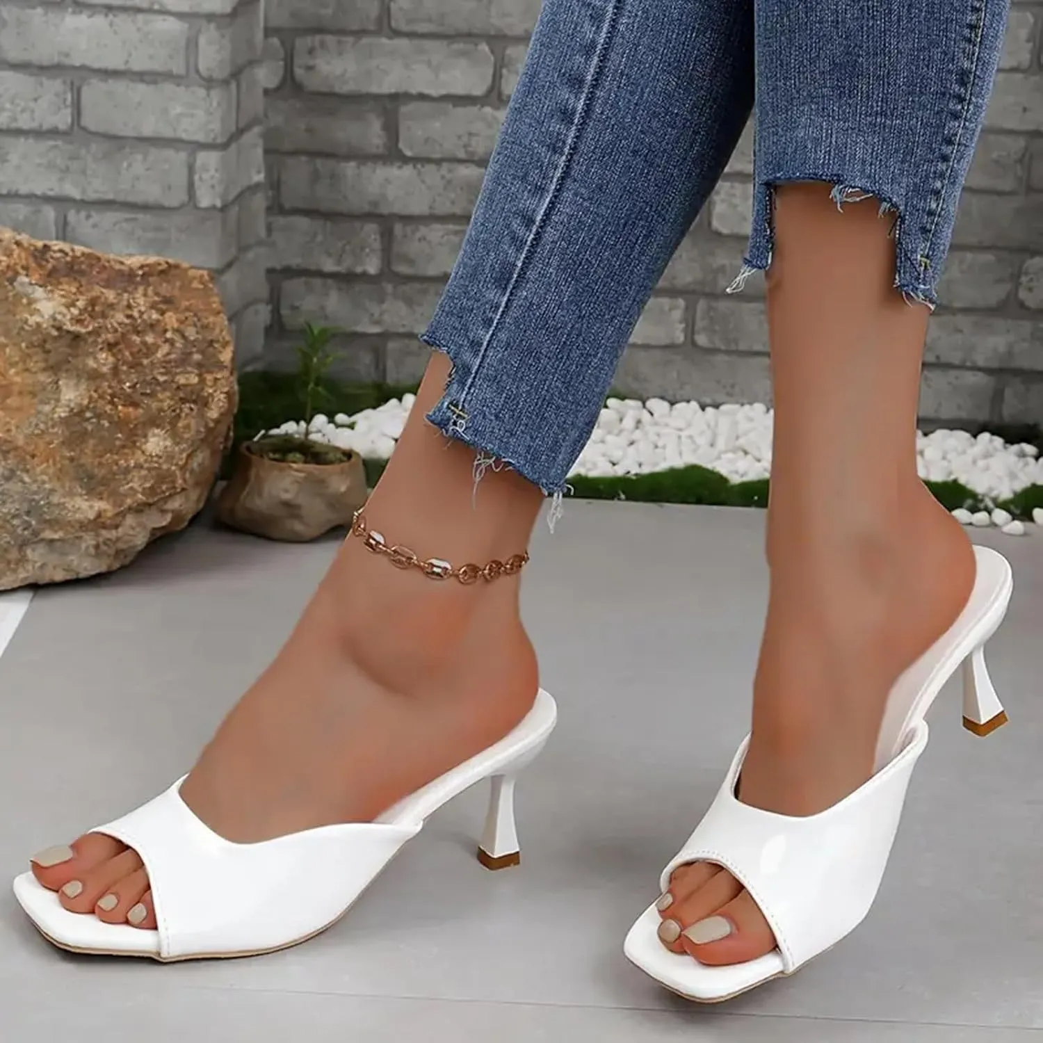 ZSpzx Summer Sandals For Women 2025,Women's Low Heels Stiletto Heeled Sandal Slides Open Square Toe Slip On Mules Dressy Sexy Fashion Comfort Shoes for Party, Wedding, and Vacation