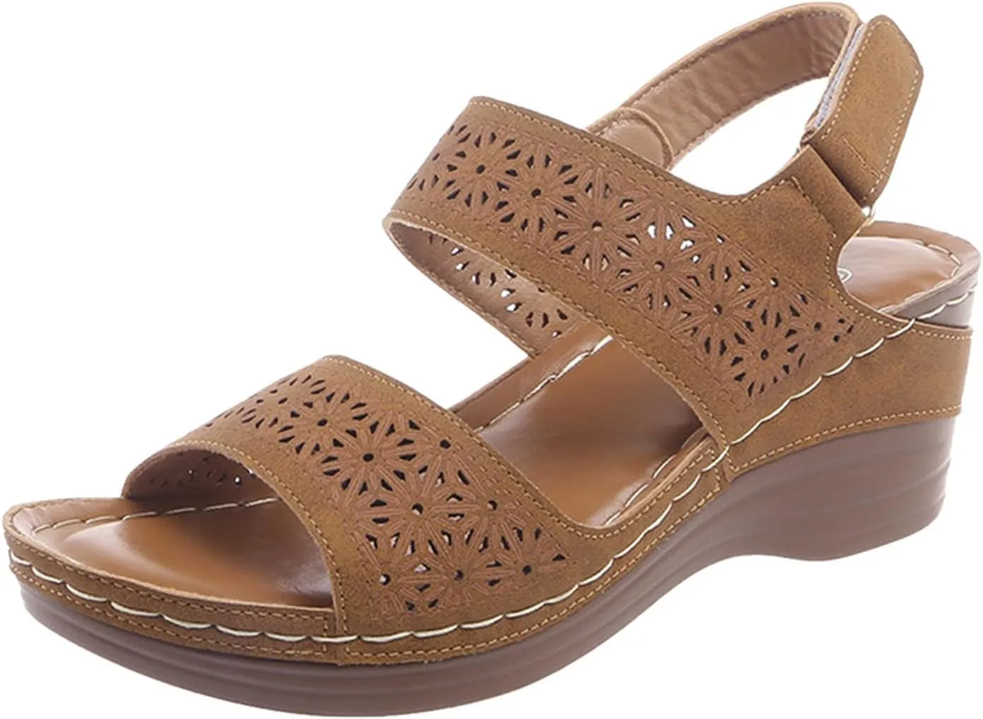 ZSpzx Women's Heeled Sandals Open Toe Slip On Block Womens Chunky Mid Heels Ankle Strap Sandal Hollow Out Slippers Casual Comfortable Summer Adjustable Walking Fashion Party Dress Shoes